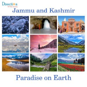 Scenic Kashmir Valley with snow-covered Himalayan mountains and green landscape