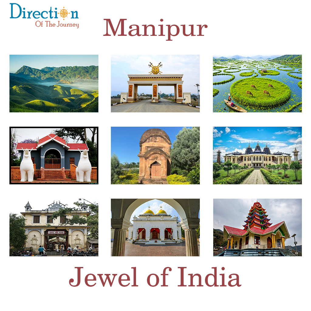 Manipur travel guide featuring Loktak Lake, Keibul Lamjao National Park, Kangla Fort, Ima Keithel Market, Manipuri dance, and scenic hills of Northeast India.